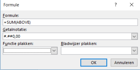 Rekenen in Word kolom optellen 01